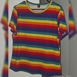 Shein EZwear plus size rainbow striped short sleeve tee. 